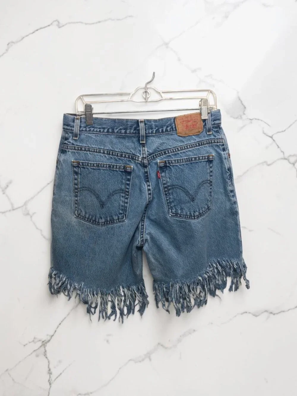 Vintage Levi's 550 Women's Denim Distressed Shorts Heavily Frayed Hem Size 14